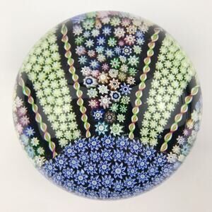 Perthshire PP122 Large Millefiori Sunrise Rays Twist Paperweight Circa 1990-1995